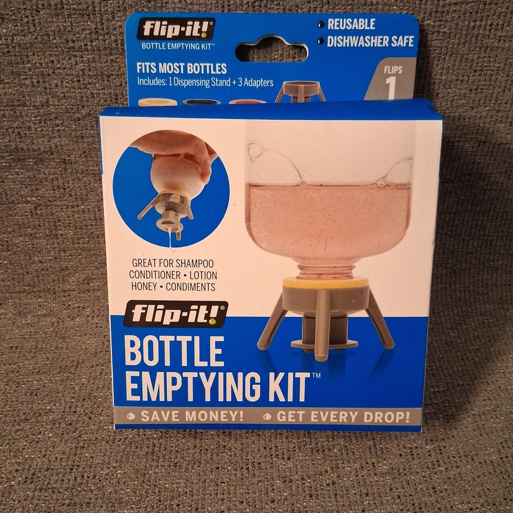 Flip-It Bottle Emptying Kit Reusable Dishwasher Safe Stand Adapters New